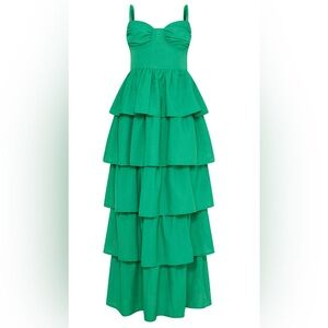 Green tiered ruffle midi dress from PLT